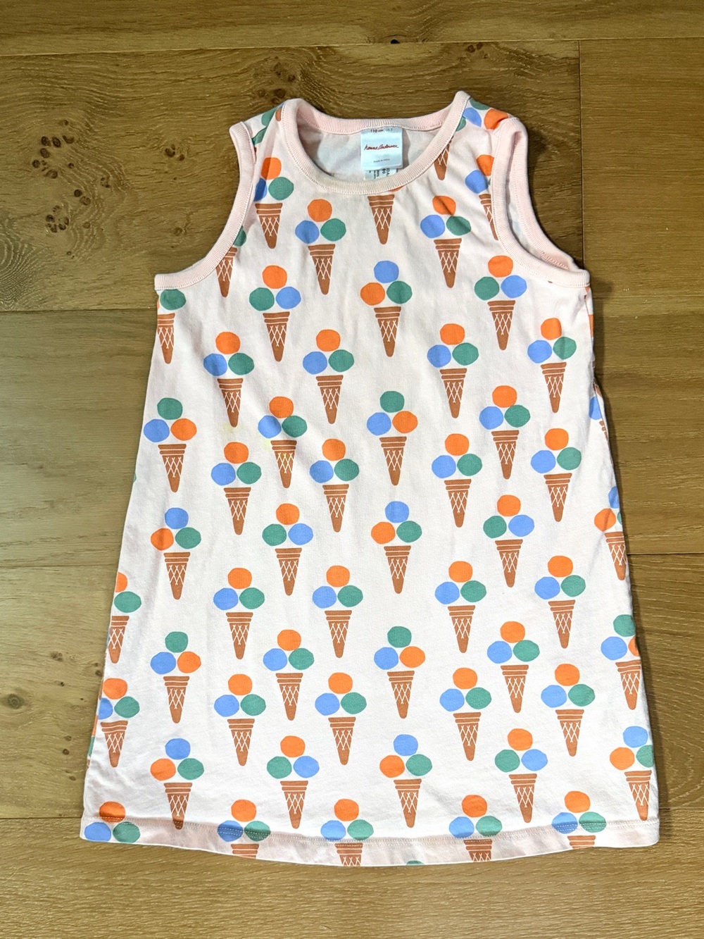 Hanna Andersson Girls Tank Trapeze Dress Pink Ice Cream Cone Sz 110/5 Summer Fun